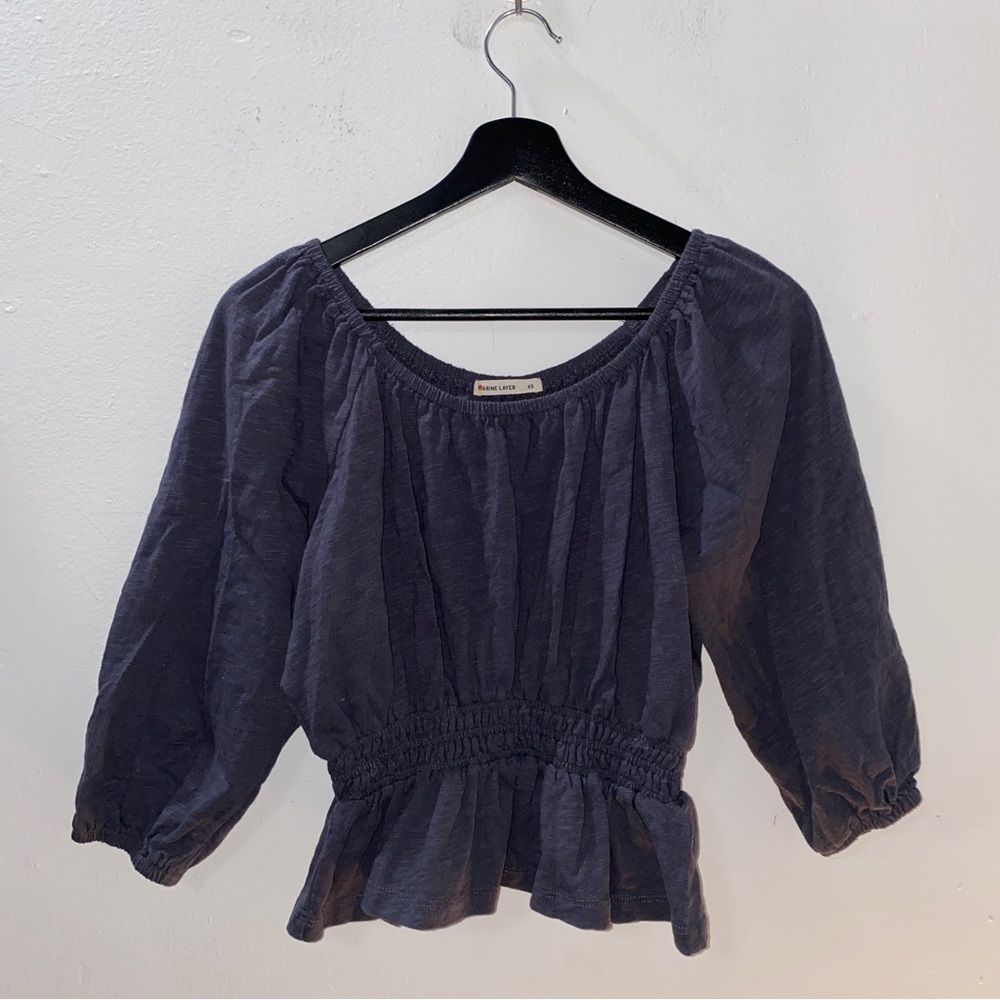 Marine Layer Christiana Knit Long Sleeve Blue India Ink Blouse